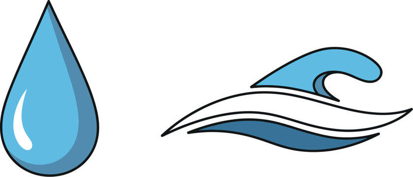 Stylized water drop and wave icons symbolizing purity and nature
