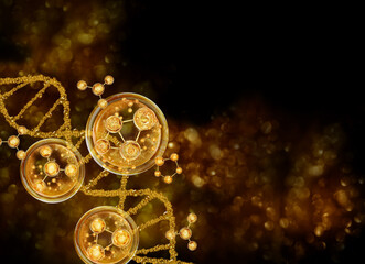 gold bubble molecule background for cosmetics product