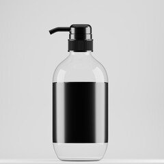 Clear Plastic Pump Bottle Mockup with Black Dispenser and blank Label
