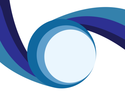 Abstract blue curves swirl around center circle