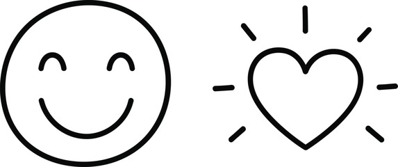 Simple line art of a happy face and a glowing heart, representing joy and love