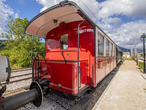 Mariazell Railway station, the home hub of the electrically operated narrow-gauge Mariazell Railway from St. Polten via the Pielach Valley to Mariazell, Austria