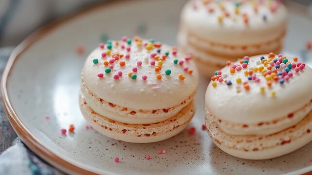 Macarons with White Frosting and Sprinkles