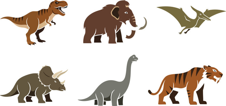 Collection of prehistoric animals including dinosaurs and mammoths