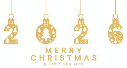 Golden christmas ornaments 2026 for merry christmas and happy new year celebration vector,gold 2026 banner design,holidays declarations, holidays poster,card,banner design vector 