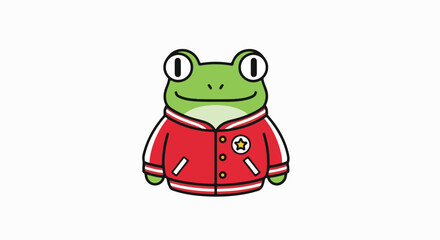 Cute cartoon frog wearing a red jacket illustration