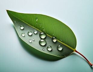 serene green leaf with glistening water droplets oval shaped and glossy beautiful eucalyptus leaves drops