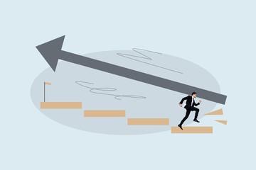 Image pop 3d zine full collage of happy businessman businesswoman stand arrow development career chance promotion employee