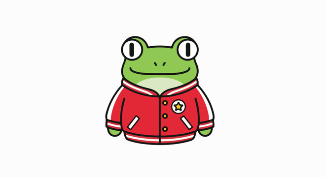 Cute cartoon frog wearing a red jacket illustration