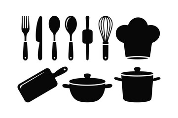 Collection of kitchen utensils and cookware icons