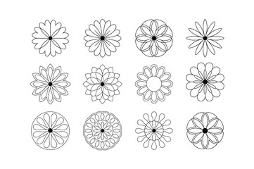 Collection of twelve different floral mandala designs