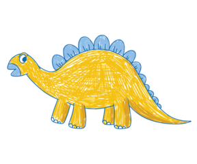 Cartoon Stegosaurus illustration with spiky plates and yellow body