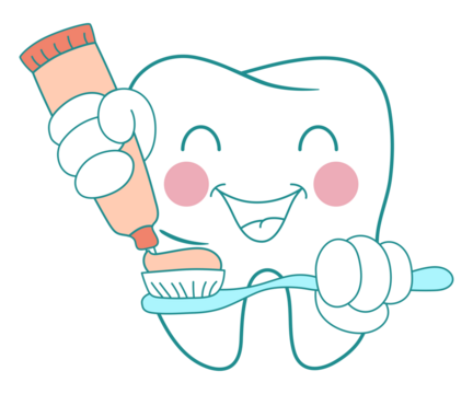 Happy tooth brushing with toothpaste cartoon illustration