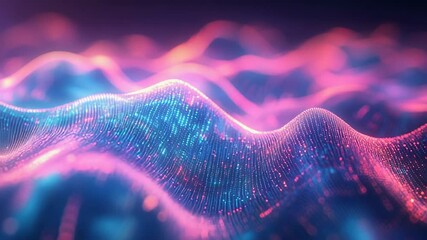 Digital data waves flowing on abstract particle surface - Powered by Adobe