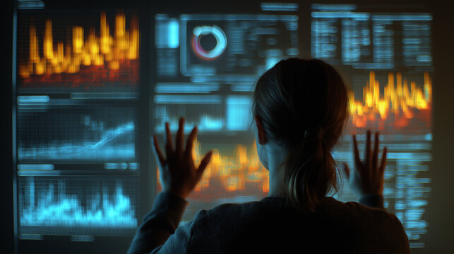 A person engaging with an advanced data visualization system