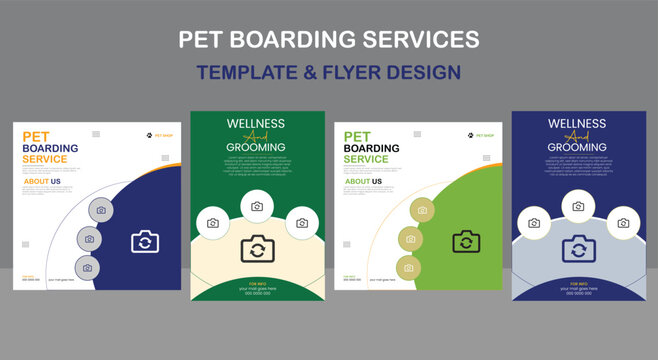 Pet care premium vectors, social media post.Pet care center flyer design template or pet adoption poster design. Professional Pet Clinic Flyer Vet and Animal Care Animal Rescue and Charity Flyer.