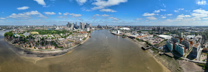 Aerial drone photo of scenic village of Greenwich and Peninsula of Northern part, London, United...