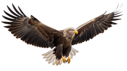 American bald eagle in flight with white head and impressive wings is a magnificent wildlife predator of nature