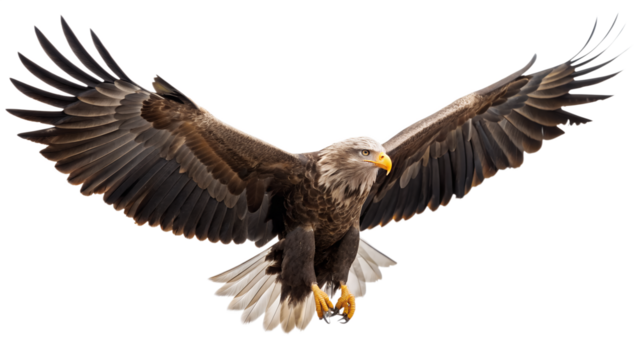 American bald eagle in flight with white head and impressive wings is a magnificent wildlife predator of nature