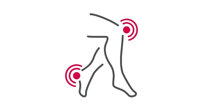 Two legs with symbols for knee and heel pain.