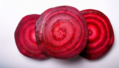 sliced red beets in circular pattern on white background variety chopped ripe beet