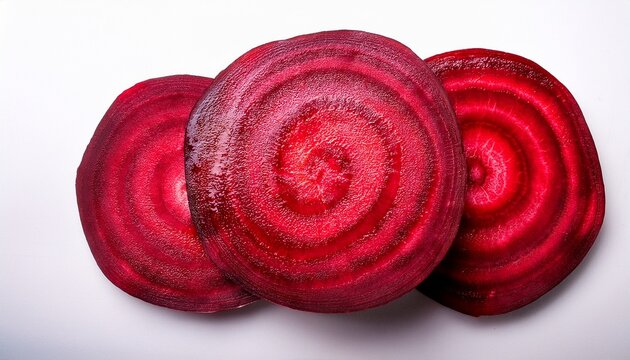 sliced red beets in circular pattern on white background variety chopped ripe beet