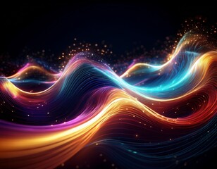 abstract wavy lines of glowing particles in vibrant colors