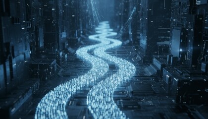 Futuristic city data stream network