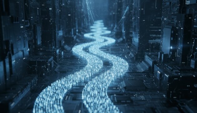 Futuristic city data stream network