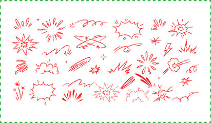 Collection of delicate pink floral and sunburst design elements and borders on white background with perforated edge