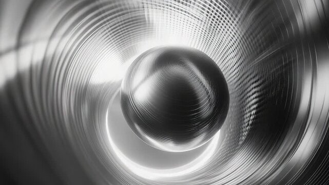 Metal sphere moving through abstract brushed tunnel texture