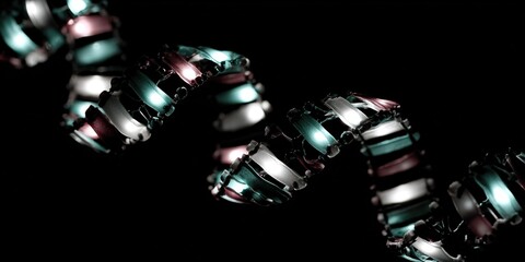 Colorful spiral structure of synthetic DNA model on black background showcasing molecular design and creativity in science