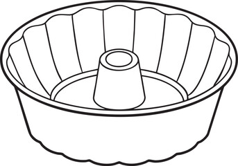 Bundt cake pan line art vector illustration representing baking tools and elegant dessert kitchenware design