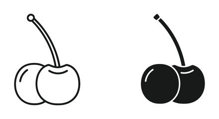 Cherry fruit vector icons, outline and solid graphic style, simple design