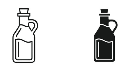 Minimalist olive oil bottle line and solid icon set, cooking ingredient vector.