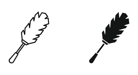 Feather duster icon outline and solid glyph design for cleaning and housework