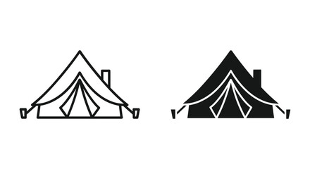 Camping tent icon set: outline and filled silhouette for outdoor adventure