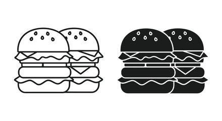 Two graphic hamburger icons: outline and solid black versions for fast food design
