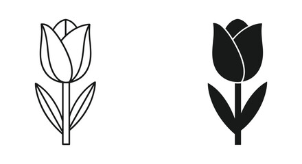Line art and solid tulip flower icons set. minimalist floral vector illustration.