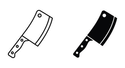 Meat cleaver outline and solid icon for kitchen, cooking, butchery, and food