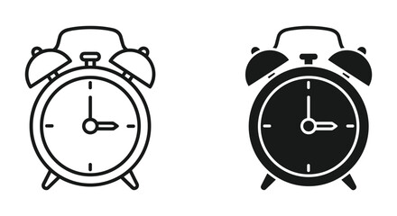 Alarm clock icon outline and glyph symbols for time, reminder, and schedule