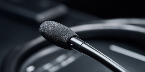 Close-up view of a black microphone during a recording session in a professional studio setting