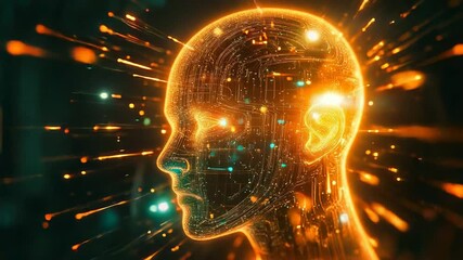 Artificial intelligence human head processing digital data - Powered by Adobe