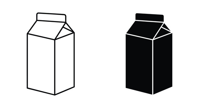 Illustrative milk carton line art and solid icons for packaging concept