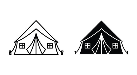 Tent icon vector set, outline and glyph style. camping and outdoor shelter symbol.