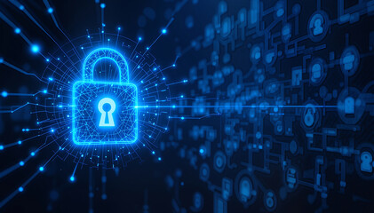 Fototapeta premium Symbol niebieskiej kłódki koncepcja cyberbezpieczeństwa i ochrony poufnych danych