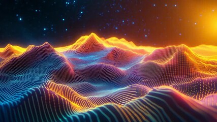 Digital landscape with glowing wireframe processing data network - Powered by Adobe
