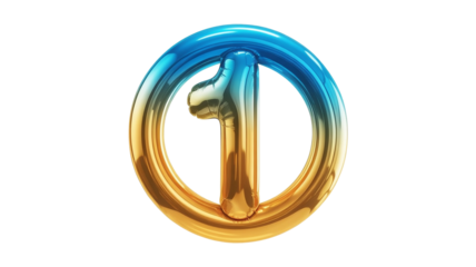 Stunning golden and blue balloon number one celebrates first place achievement or milestone success