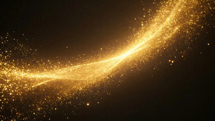 Obraz premium Shimmering golden light. Rays. Beams. Black background. Glitter. circle. line.