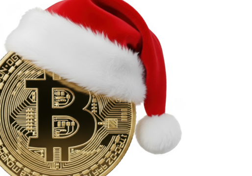 Bitcoin symbol wearing a santa hat, representing cryptocurrency and christmas, isolated on transparent background